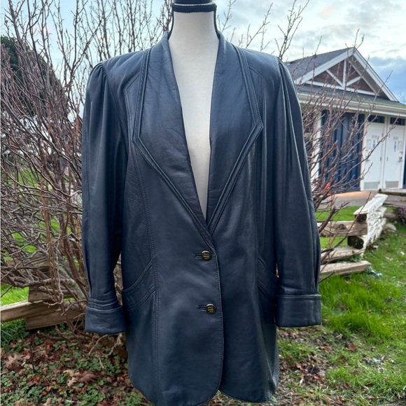 Vintage Mary Laurens genuine leather blazer in a rich deep blue tone. Sz M - Picture 1 of 11